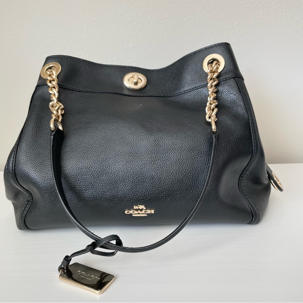 COACH Turnlock Edie Black Pebble Leather Bag